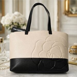 Karl Lagerfeld Paris Shoudler Bag Black Cream Rose Purse Tote Flora NWT